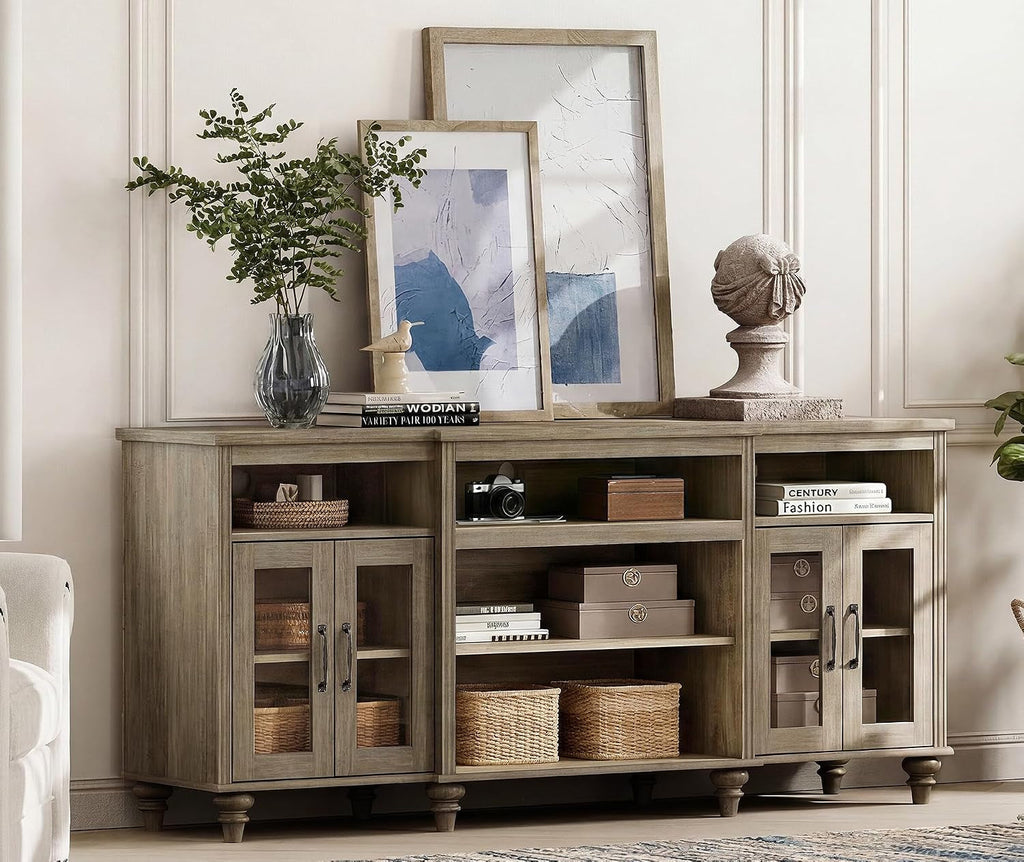Washed Gray Buffet Cabinet Seventy Inches Storages