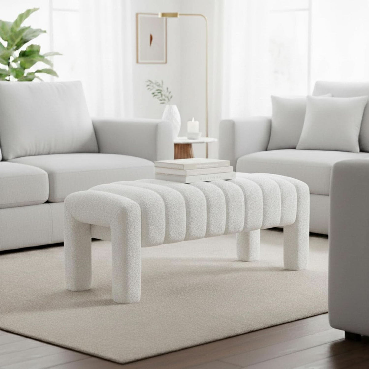 Upholstered Bouclé Accent Bench