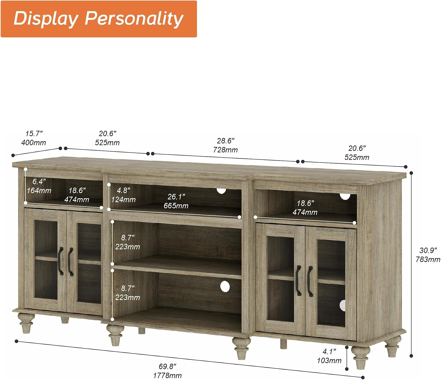 Washed Gray Buffet Cabinet Seventy Inches Storages