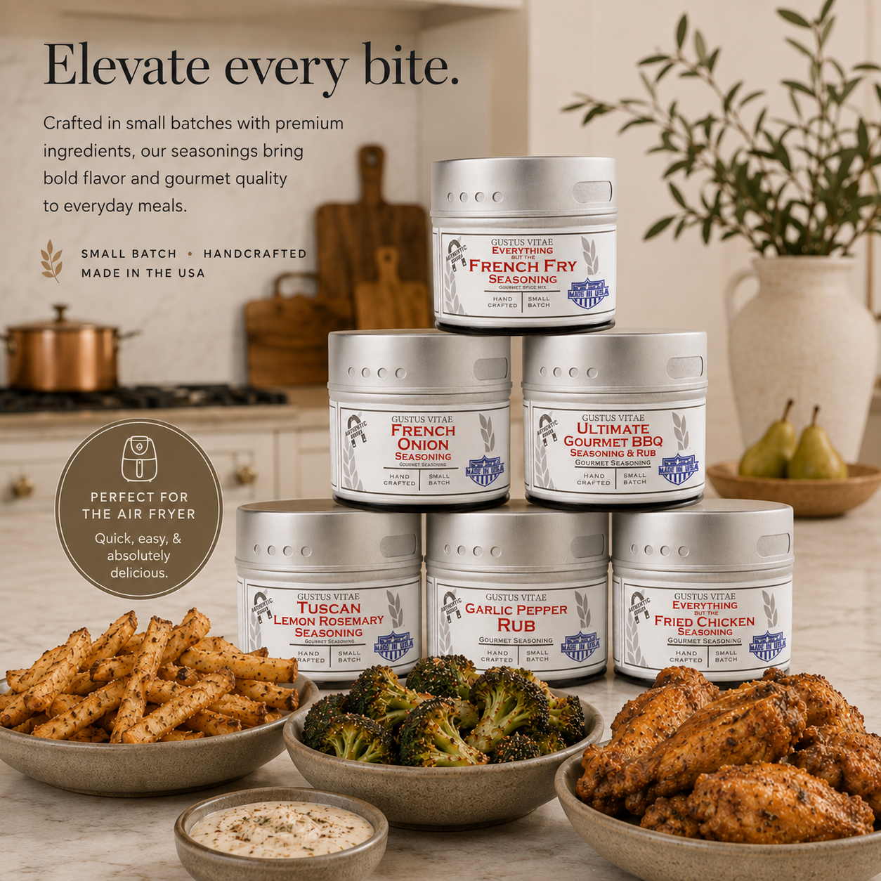 Air Fryer Kitchen Hero Seasoning Set - Artisanal Spice Blends Six Pack