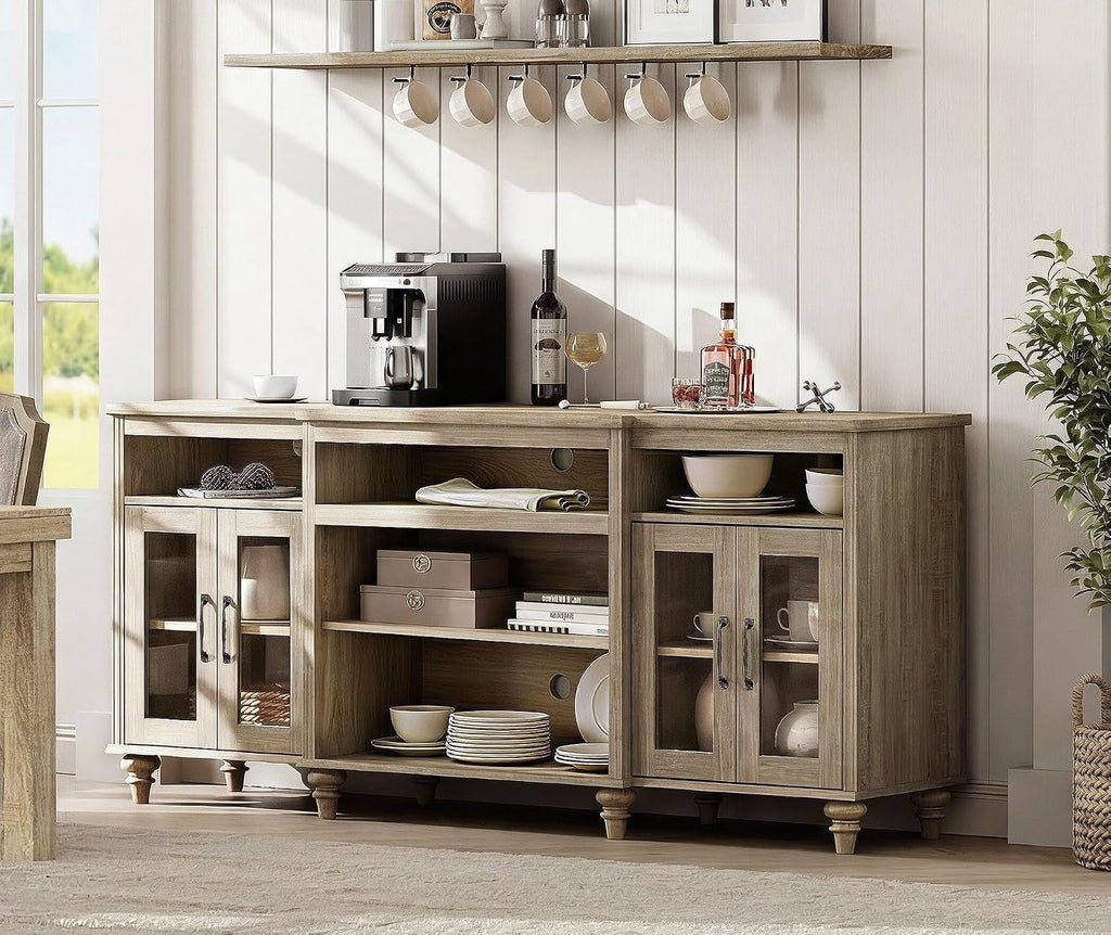 Washed Gray Buffet Cabinet Seventy Inches Storages