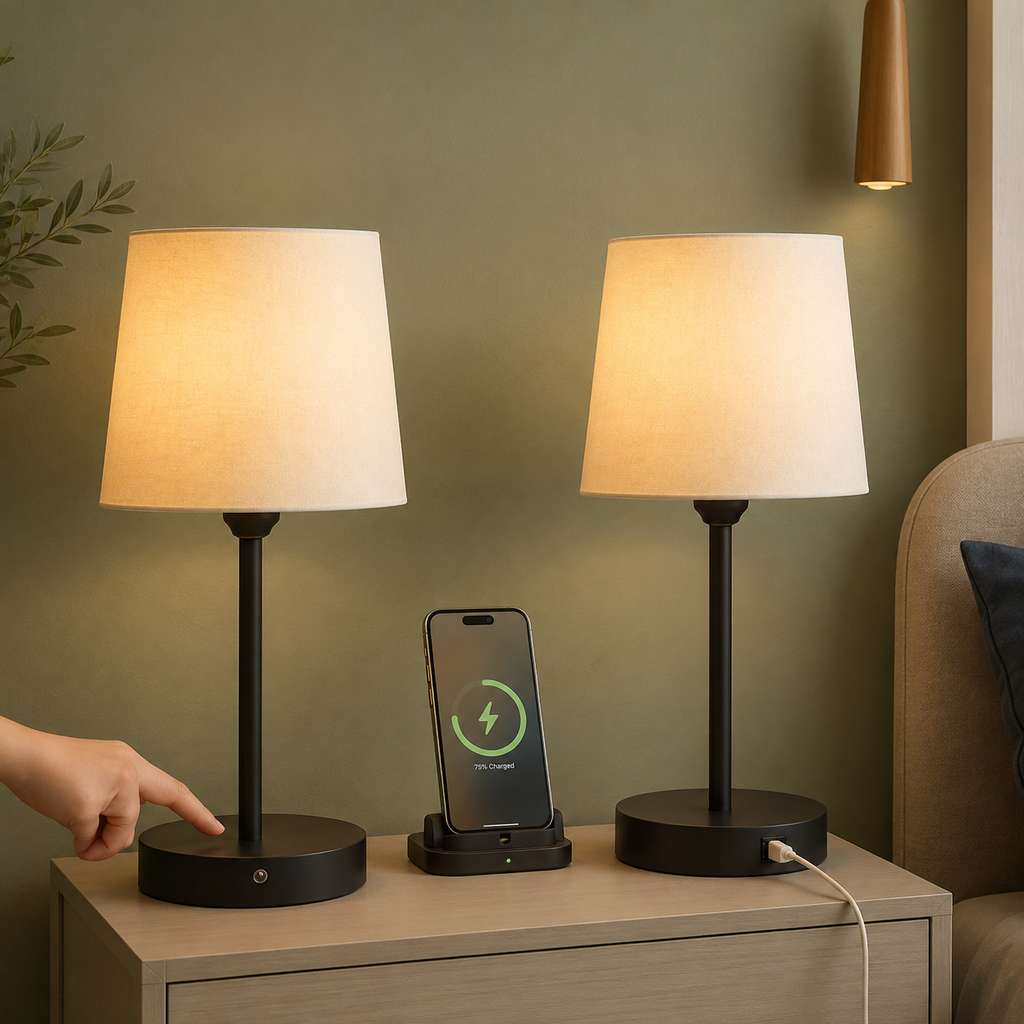 Mini Bedside Lamps With USB C And AC Outlets Set of 2