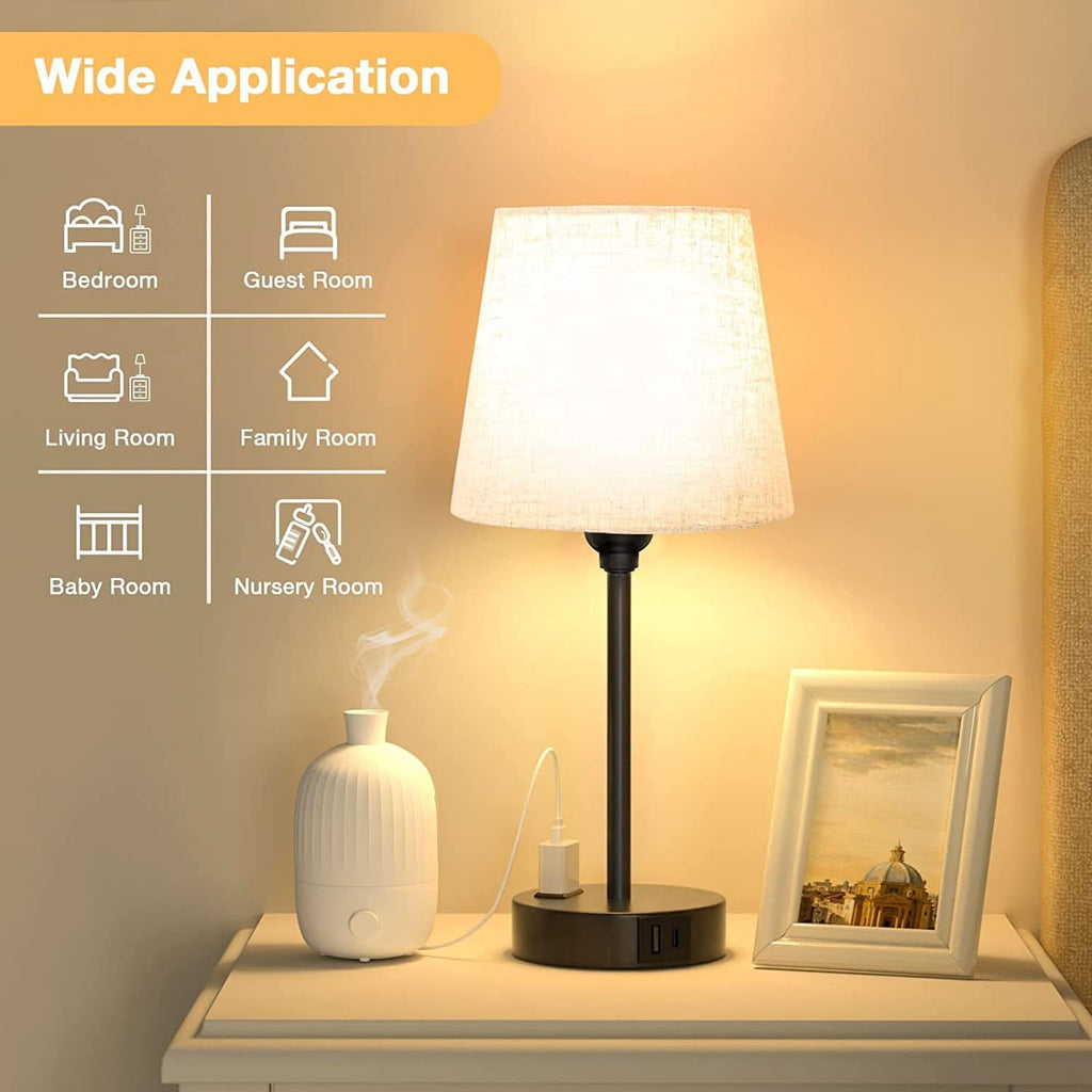 Mini Bedside Lamps With USB C And AC Outlets Set of 2