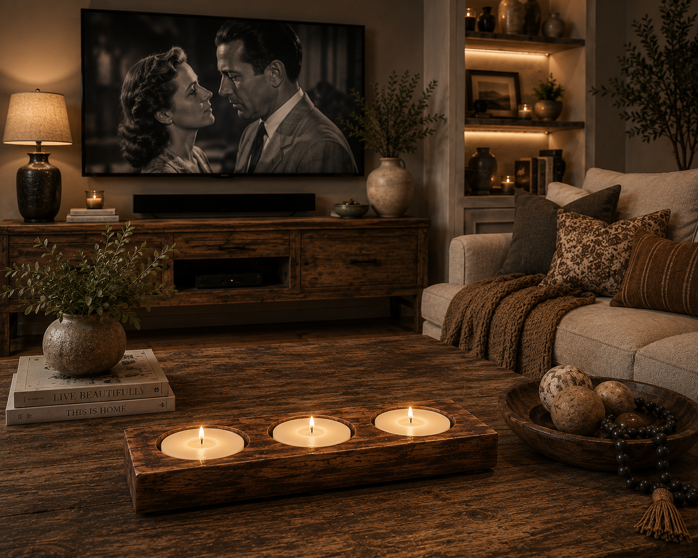 Hand-Carved Farmhouse Dough Bowl Soy Candle