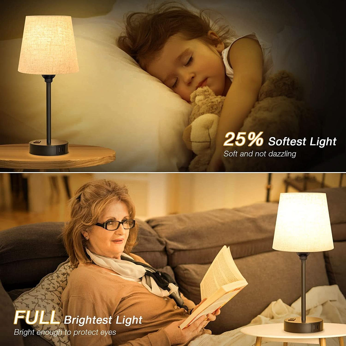 Mini Bedside Lamps With USB C And AC Outlets Set of 2