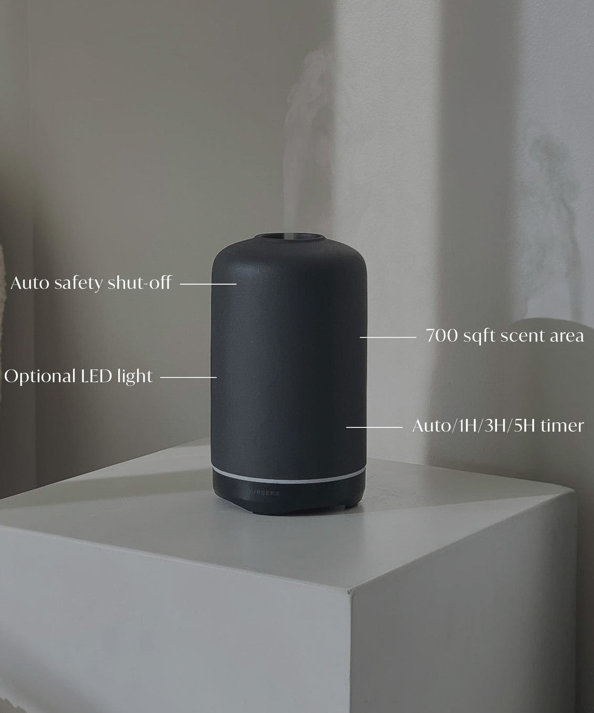 Black Ceramic Essential Oil Diffuser with Soft White LED Light