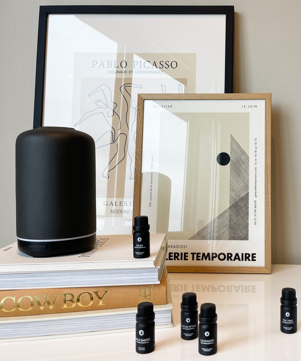 Black Ceramic Essential Oil Diffuser with Soft White LED Light