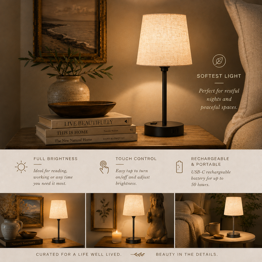 Mini Bedside Lamps With USB C And AC Outlets Set of 2