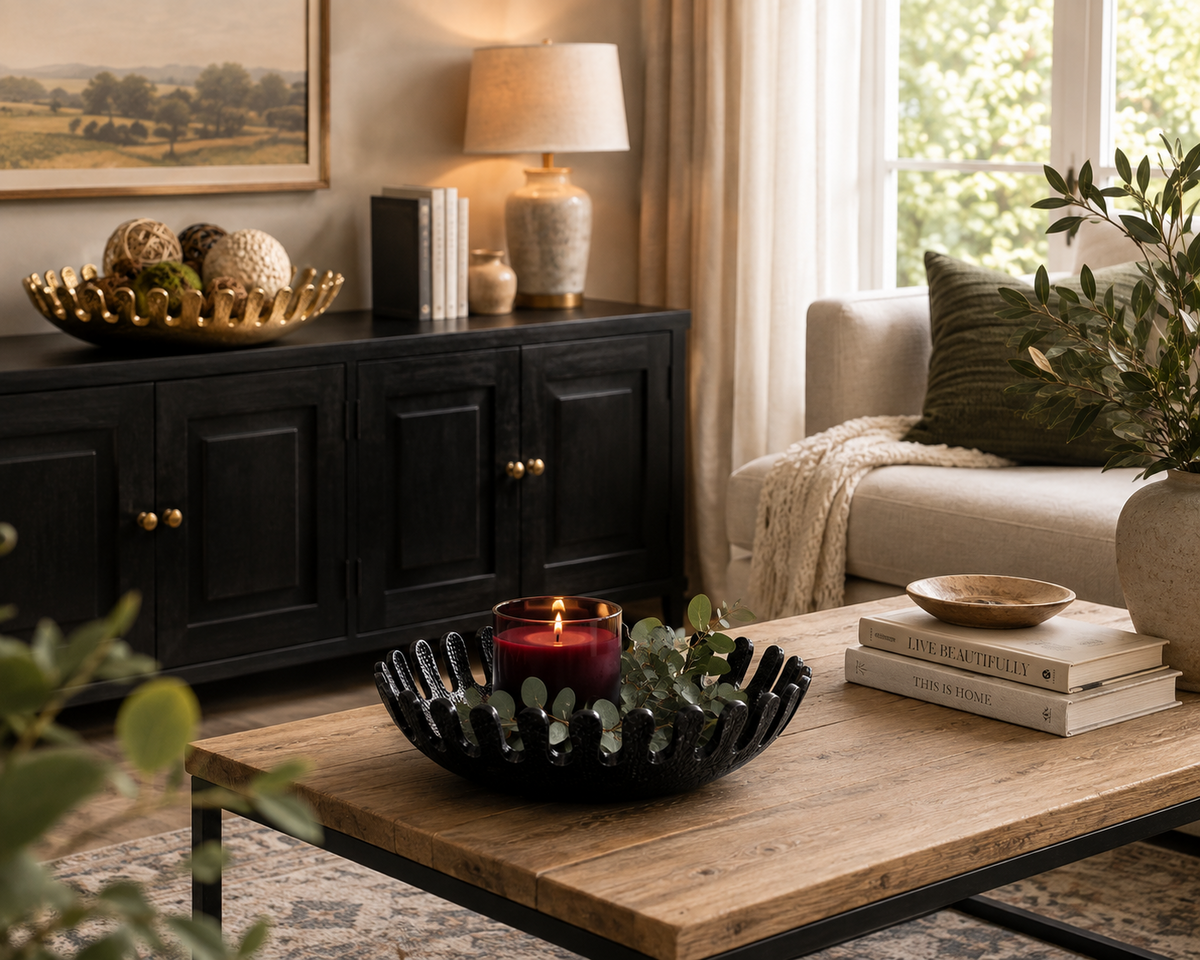 Black & Gold Sculptural Centerpiece Set
