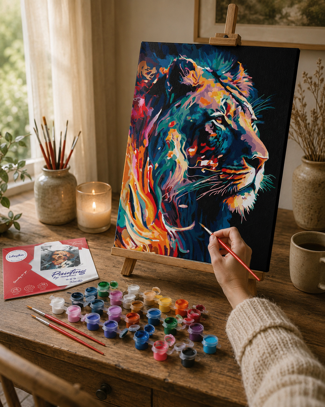 Graceful Lion with Extra Metallic Paints Painting by Numbers Kit