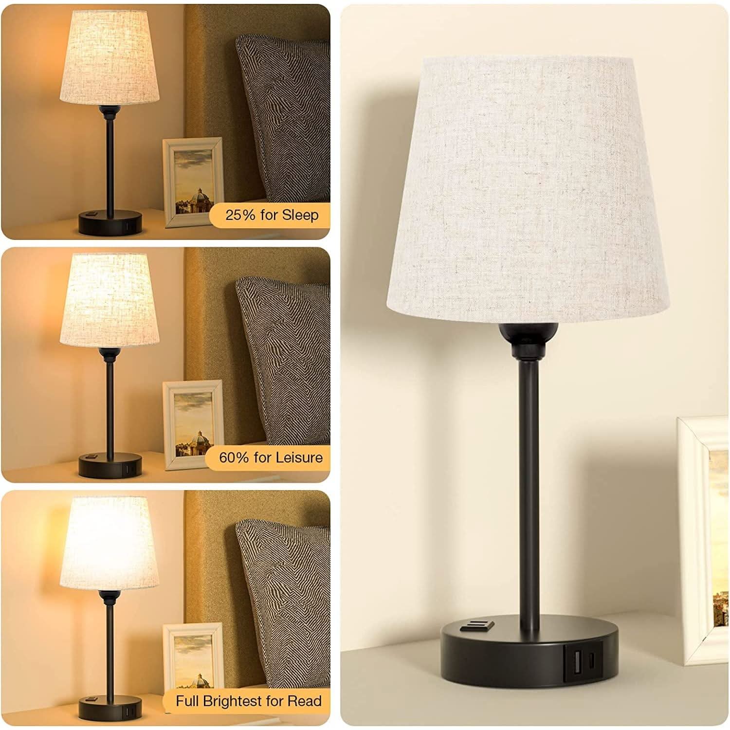 Mini Bedside Lamps With USB C And AC Outlets Set of 2