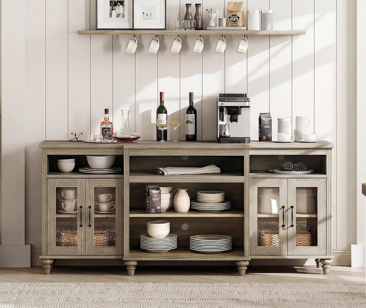 Washed Gray Buffet Cabinet Seventy Inches Storages